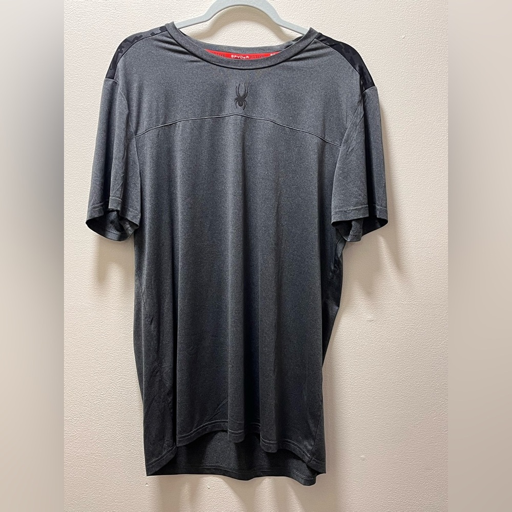 Spyder Active Short Sleeve Workout Versatile Athletic Shirt, Sz L, Gray + Black